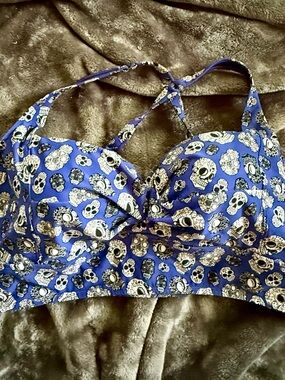 Blue Skull Print Bikini Top